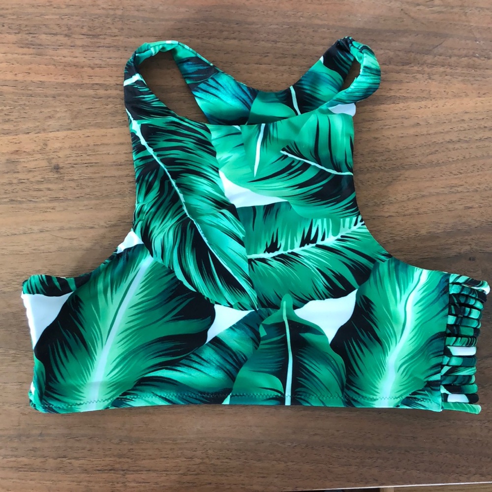Banana leaf print bikini top